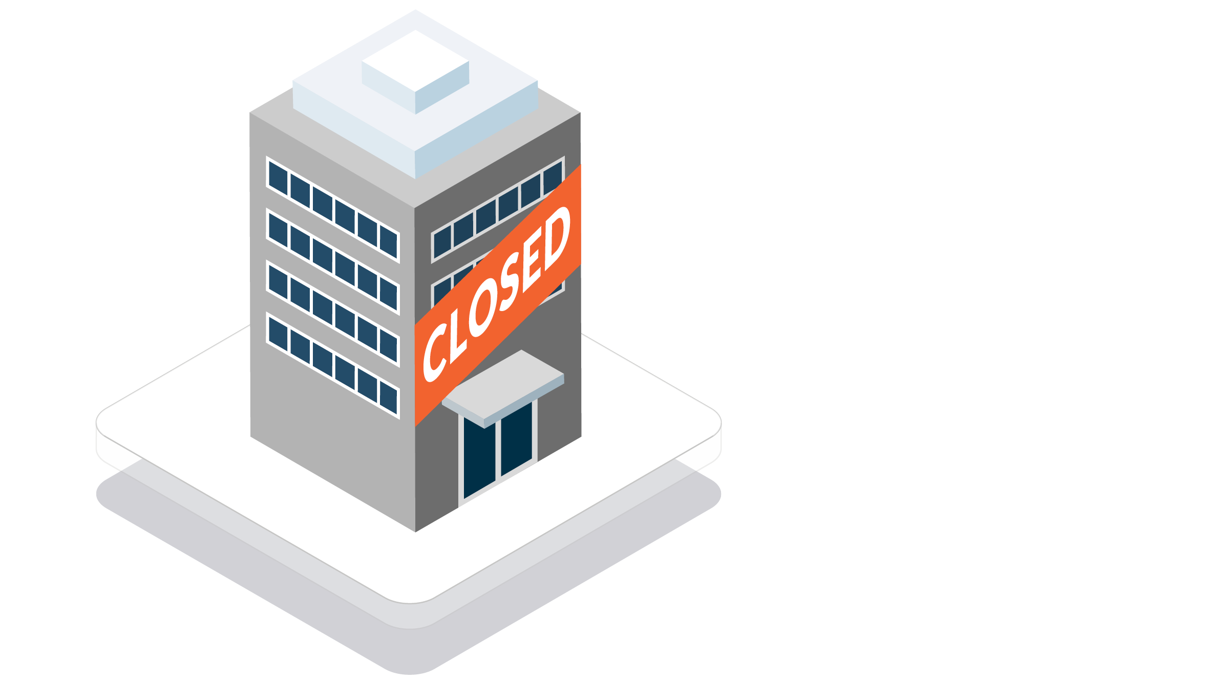 illustration of office building with CLOSED sign across it